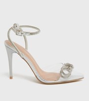 New Look Silver Diamante Bow Stiletto Heel Sandals